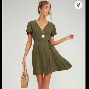 Lulus Harbor Point Olive Green Wrap Dress
